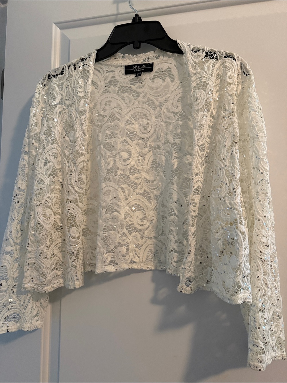 R & M Collection Ivory Lace Sequin Bolero Shrug